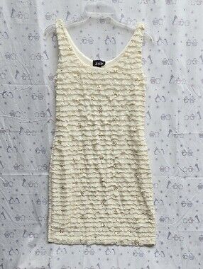 JSP Cream Ruffle Eyelet Mini Dress. M